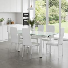 Extendable Glass Dining Table Set with 6 chairs