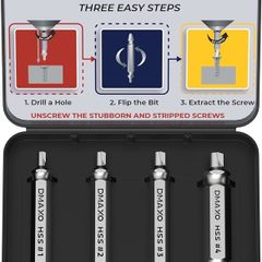 NEW SALE | 04 Pcs Screw Extractor Set - Broken Screw Removal Tool - Damaged Screw Extractor Set - Damaged Screw Remover - Stripped Screw Extractor Kit