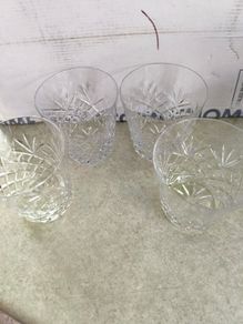 A fine set of 4 vintage hand cut crystal large double old fashioned glasses in Braemar cut, c.200ml, 1980s NOT STAMPED