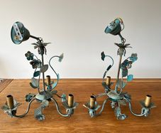 Pair of Brass Floral Light Fittings