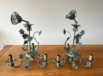 Pair of Brass Floral Light Fittings