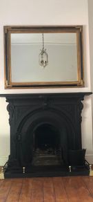 Large Gold & Black Vintage Overmantel Mirror . 145cm x 114cm