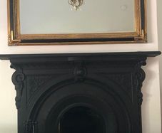 Large Gold & Black Vintage Overmantel Mirror . 145cm x 114cm