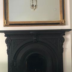 Large Gold & Black Vintage Overmantel Mirror . 145cm x 114cm