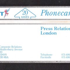 1991 United Kingdom 20 unit British Telecom Press Relations, London (Landis & Gyr) Phone card.