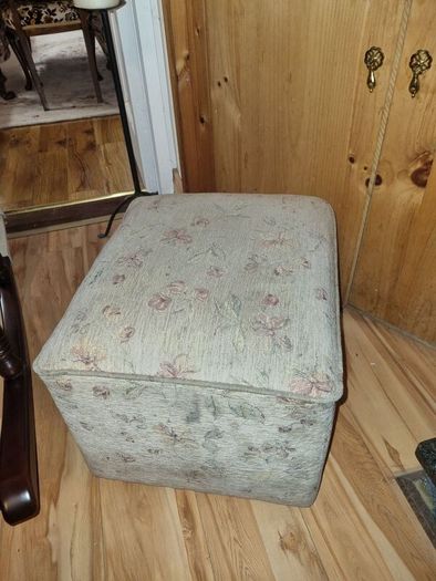 2 Floral Armchairs  (1 is a recliner) & Matching Footstool / Ottoman