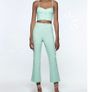 Zara Turquoise Blue White Gingham Check High Waisted Flared Trousers Size S Image 5