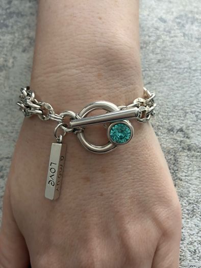 Antique Silver Plated Crystal Toggle Bracelet
