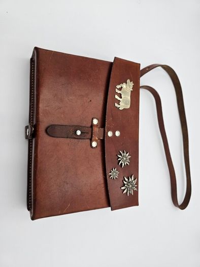 Original Swiss Army Issued Officier Leather Bag Collectable with Swiss Decorations