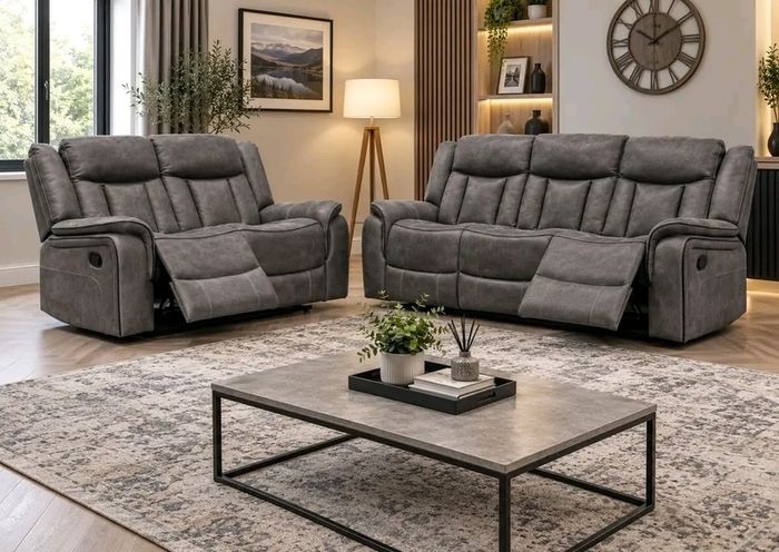 Westwood Grey & Biscuit Fabric Recliner Sofa Set