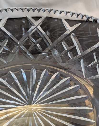 Large Bohemian Style Hand Cut Crystal Bowl Diamond Fan 22cm