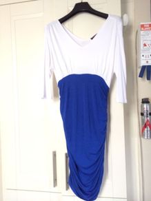 White & blue maternity dress, size 10-12, used