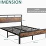 Double Bed Frame with Wooden Storage Shelf Headboard, Metal Platform Bed Frame Image 2