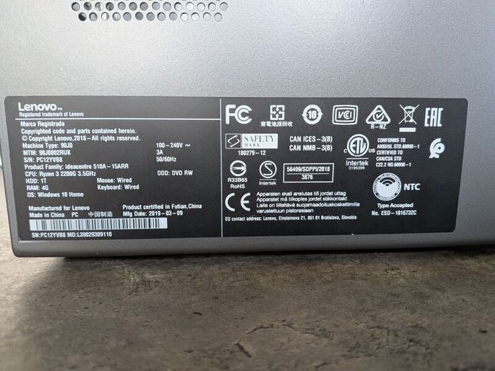 Lenovo Ideacentre 510A Case + Ryzen 3 2200G (No PSU / No Motherboard)