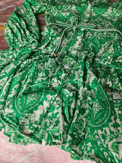ZARA Green Paisley Floral Print Mini Shirt Dress XS