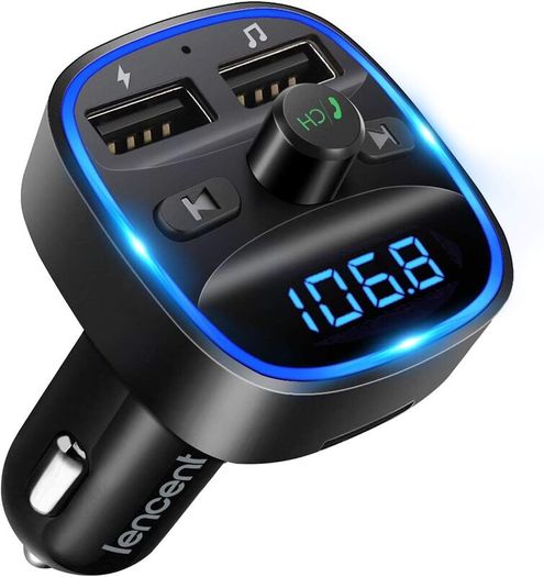 FM Transmitter, Bluetooth Wireless Radio Adapter Car Kit with 2 USB Ports Car Charger MP3 Player Support TF Card & Disk