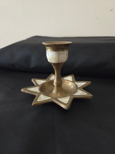 Brass Candle Holder with Mother of Pearl inlay