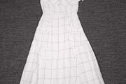 Mango White Black Grid Pattern Cold Shoulder Midi Dress Size XS