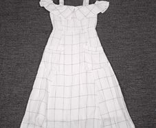 Mango White Black Grid Pattern Cold Shoulder Midi Dress Size XS