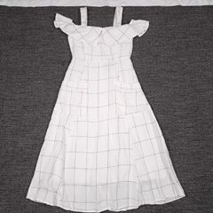 Mango White Black Grid Pattern Cold Shoulder Midi Dress Size XS