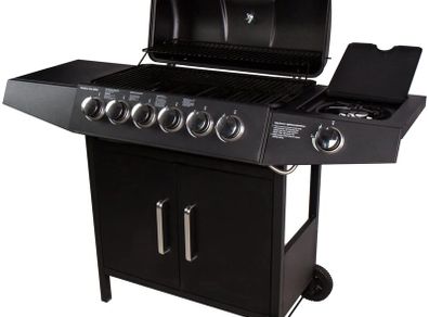 Gas Barbecue Grill Trolley BBQ 3/4/5/6 Burner with Side Stove Gas Grill TUV Tested, Black