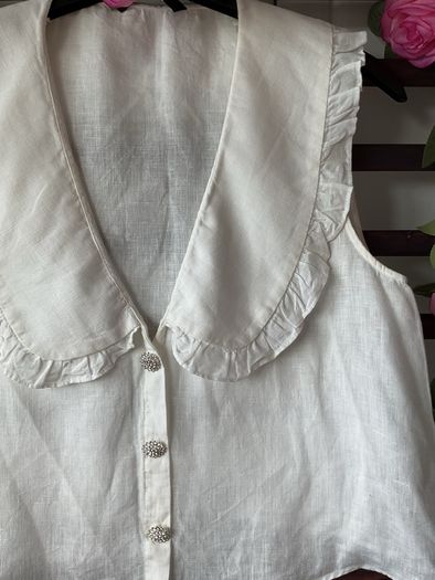 top Zara size large statement collar top 100% linen