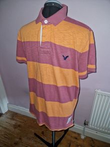 American Eagle Striped red and orange Polo shirt