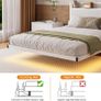 Floating Double Metal Bed Frame with LED Lights & USB Charging Station,135x190cm Metal Platform Bed Frame with 4ft6 Upholstered Headboard Storage,Heavy Duty Metal Slats,Noise Free/Shiny White Image 7