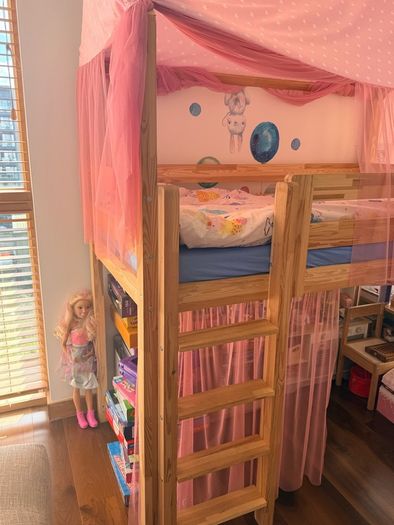 Mezzanine Kids Bed with mattress and canvas covers - like new