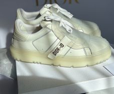 Authentic Dior-ID Low Top Sneakers White Leather with Transparent Rubber Toe Cap