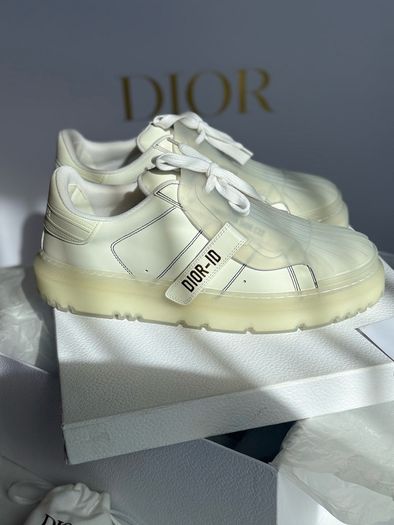 Authentic Dior-ID Low Top Sneakers White Leather with Transparent Rubber Toe Cap