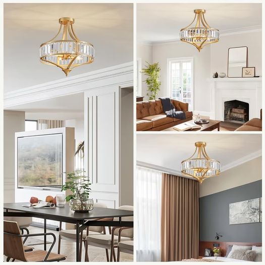 Brand New 40cm Vintage Gold 4-Light Crystal Chandelier Rustic Pendant Desig...