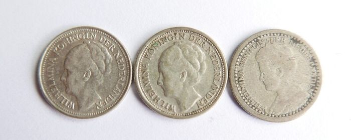 Netherlands, Wilhelmina I, 10 Cents, 1919-36-37, Silver Coins