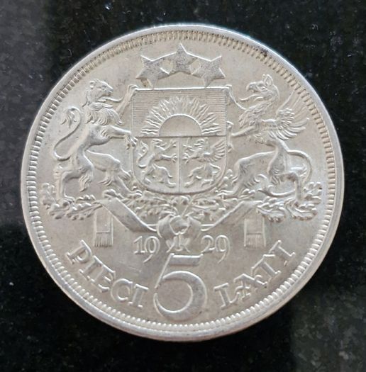 1929 Latvia  5 Lati Silver coin