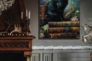 Witchy Cat in a Library - 'Guardian of the knowledge' - house decoration