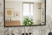 Black Bathroom Mirror, 60x90cm Polymer Frame Rectangular Wall Mirror with Vintage Texture &amp; Tempered Glass, Waterproof Horizontal or Vertical Home Decor for Bathroom, Bedroom, Living Room