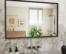 Black Bathroom Mirror, 60x90cm Polymer Frame Rectangular Wall Mirror with Vintage Texture & Tempered Glass, Waterproof Horizontal or Vertical Home Decor for Bathroom, Bedroom, Living Room