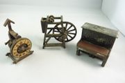 Vintage Diecast Pencil Sharpeners x3 Clock, Spinning Wheel &amp; Playme Piano