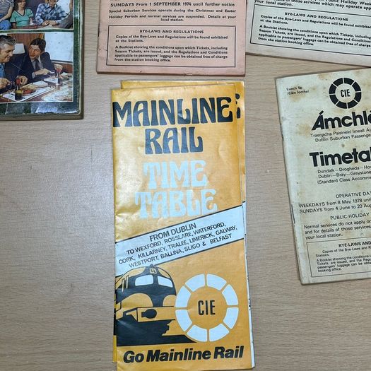 1970s CIE Irish Railway Passenger Train Timetables x 8 - Maps - Bundle