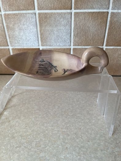 African Soapstone Hand carved 10.5" Bowl & 7.5" long Swan shaped soapstone