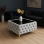 Chesterfield Velvet Square Coffee Table with temp Glass 63x63x45cm Image 9