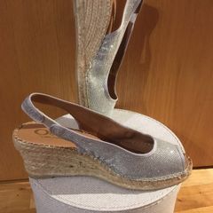 OGETTI Silver Slingback Espadrille Sandals 39 New