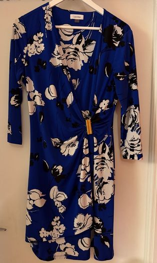 Calvin Klein Blue Floral Midi Dress Size L