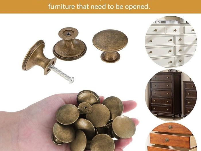 24PCS Vintage Cabinet Knobs, Chic Drawer Knobs, Antique Brass Kitchen Cupboard Handles, 30mm Round Furniture Door Knobs