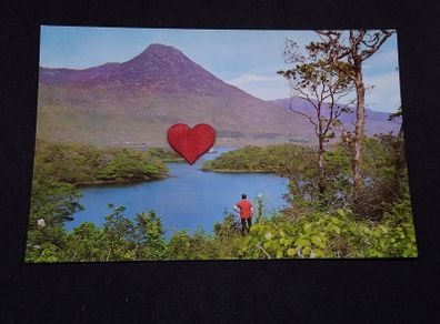 Ireland Postcard : Ballynahinch Lake with Benlettery Mountain , Connemara , Co. Galway - 1960s