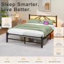 Double Bed Frame with Charging Station,LED Headboard,Black Modern Geometric Headboard Metal Platform Bed Frame for bedroom,Under Bed Storage Space,No Box Spring Needed,Easy Assembly Image 8