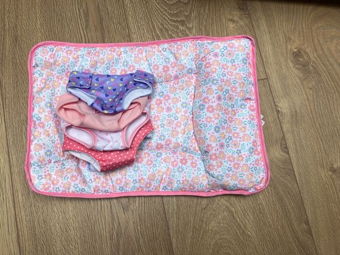 Dolls double buggy, cot, sling and changing mat