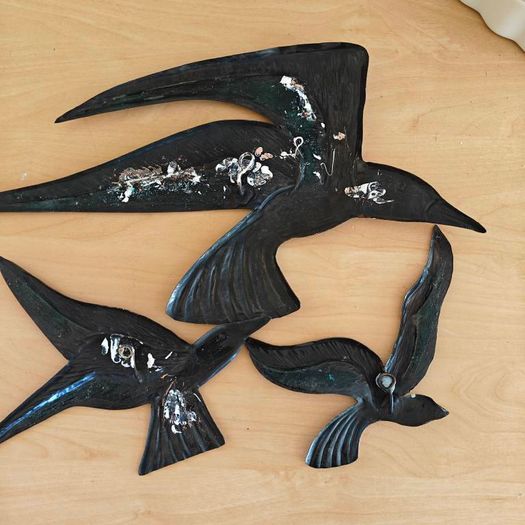 Set of 3 1970s copper flying birds retro kitsch items