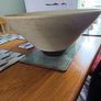Large Angular Beige speckled ceramic bowl with a wide conical flare and a dark brawn contrasting base By Paul Costelloe. Image 2