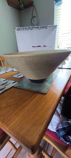 Large Angular Beige speckled ceramic bowl with a wide conical flare and a dark brawn contrasting base By Paul Costelloe.